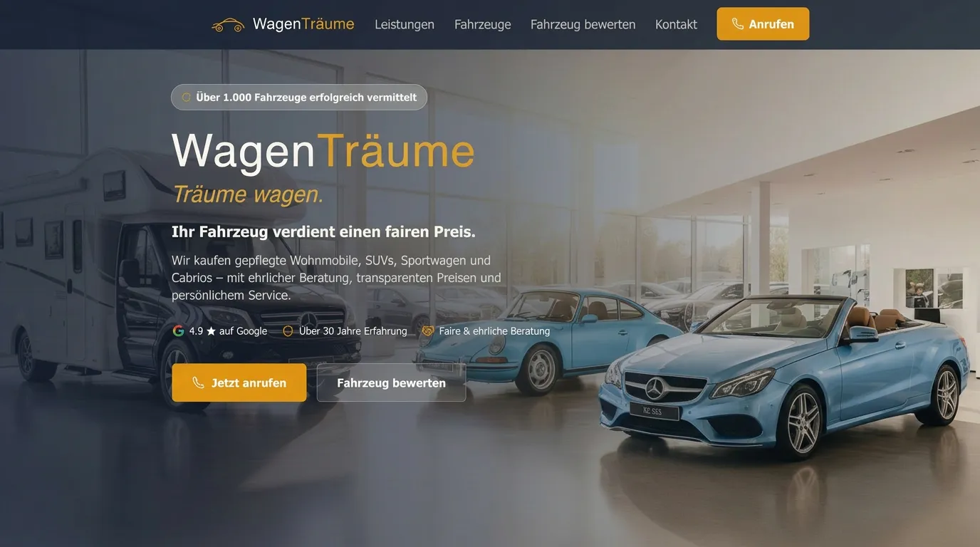 WagenTräume – Webdesign-Projekt für einen Fahrzeughandel